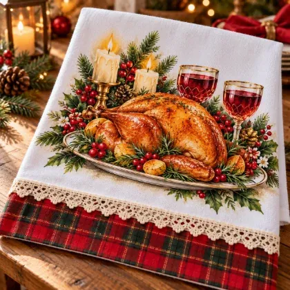 Pano de Prato Ceia de Natal Pintado