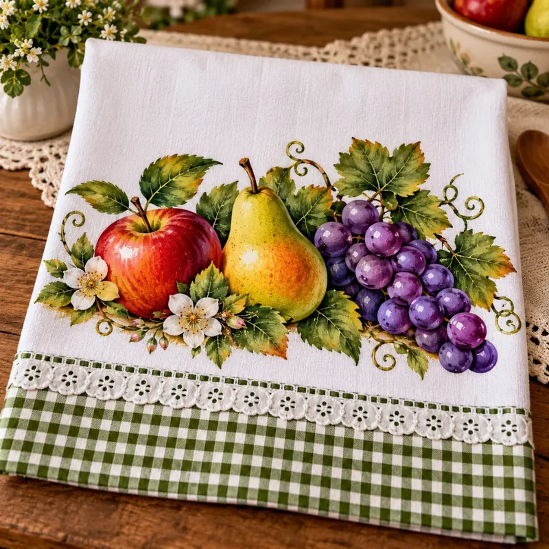Pano de prato pintado com frutas coloridas