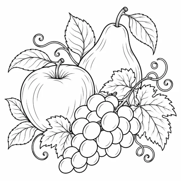 Risco de frutas (maçã, pera e uva) para pintura em tecido