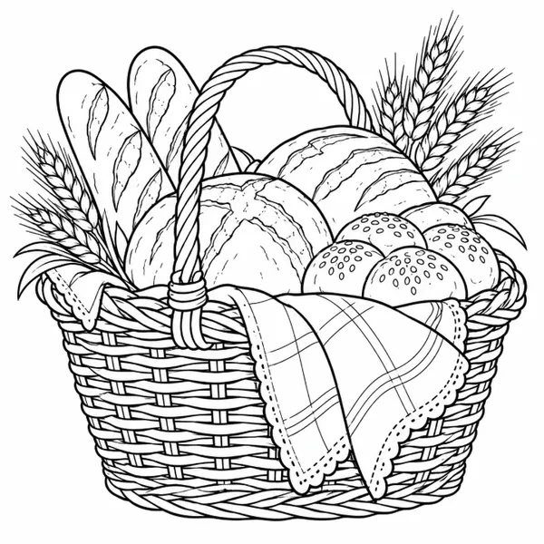 Risco de cesta com pães para pano de cozinha
